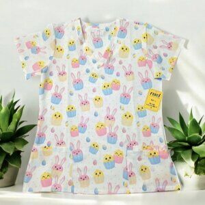 Revel Easter Scrub Top Bunny Cupcake Bash Print Medical Scrubs Tunic Top